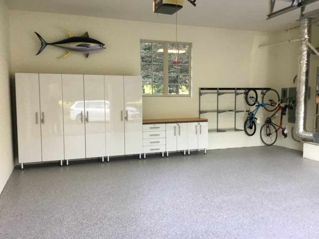 Finished Garage Floor and Cabinets